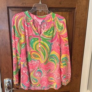 Lilly Pulitzer Pink and Green Swirl Blouse